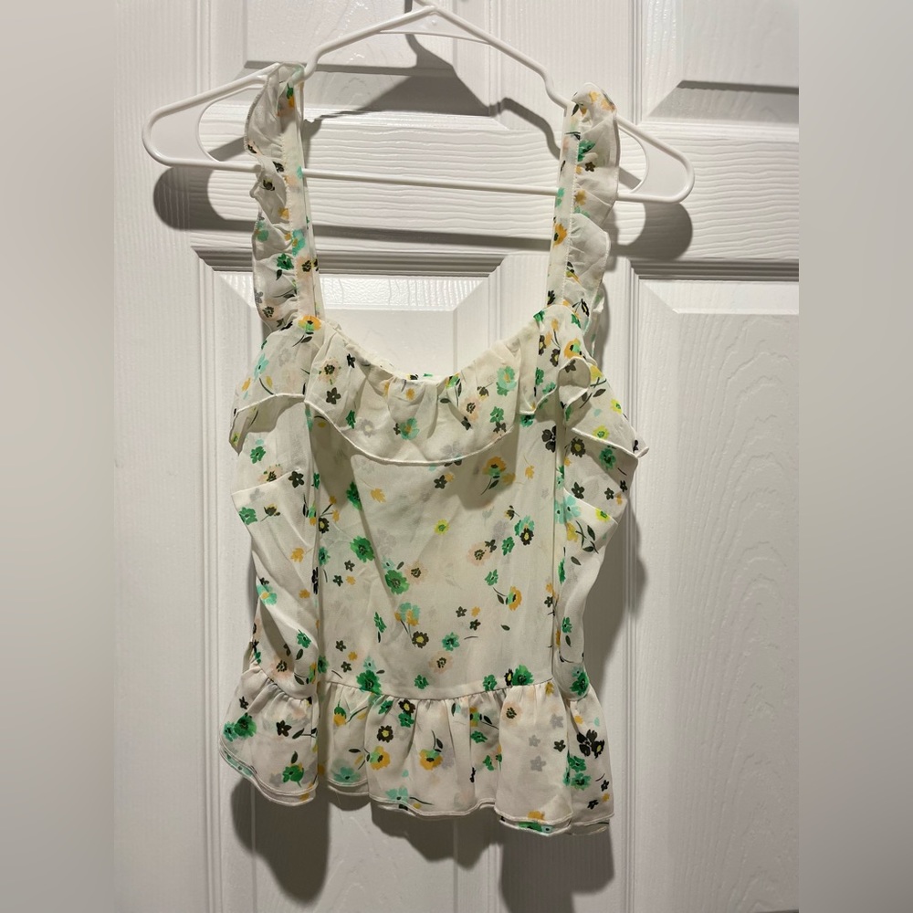 Who What Wear sheer blouse with floral accents. Size M